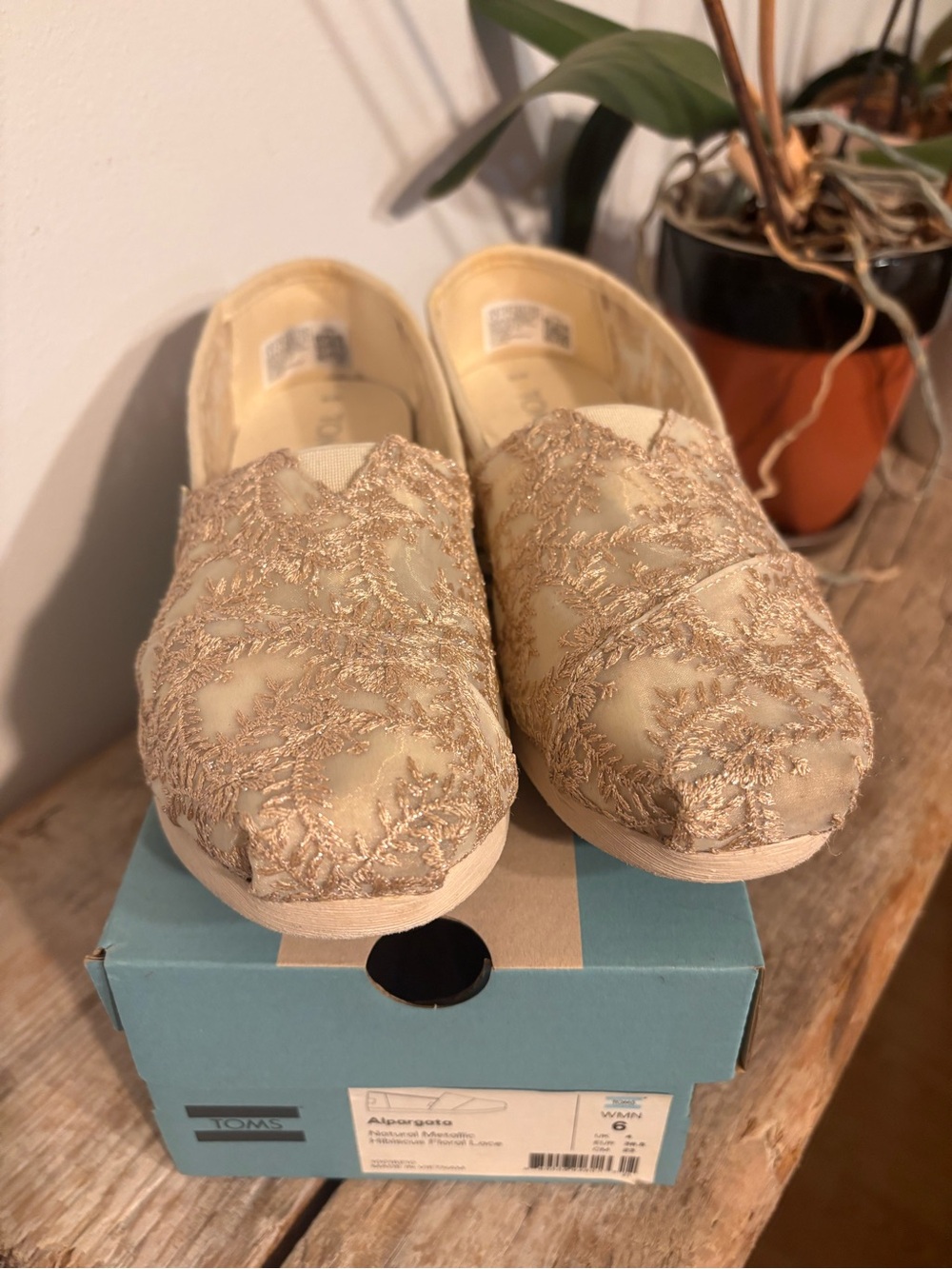 Toms Cream Embroidered Alpargata Slip-On Flats